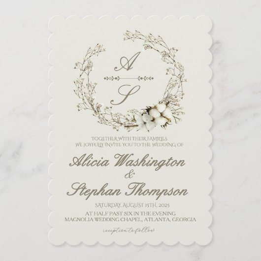 Modern Minimal Winter Floral Wedding Einladung (Vorderseite)