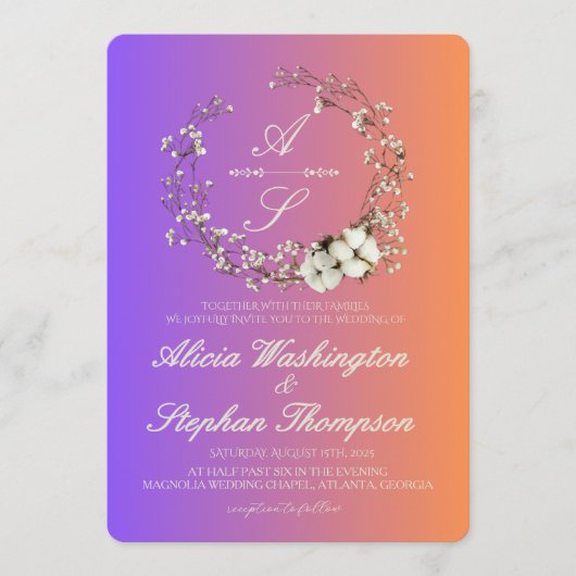 Modern Minimal Winter Floral Wedding Einladung (Vorderseite)