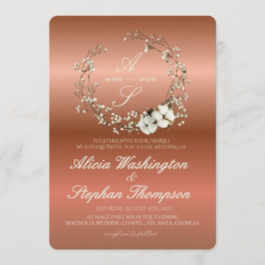 Modern Minimal Winter Floral Wedding Einladung (Vorderseite)