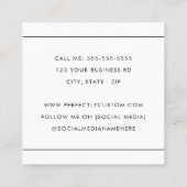 Modern minimale dünne Ränder weiß oder in einer be Quadratische Visitenkarte (Rückseite)