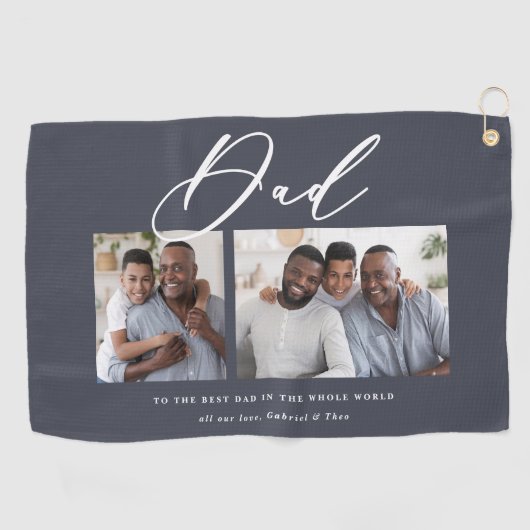 Modern minimale Multi-Foto-Skript Papa-Geschenk Go Golfhandtuch (Horizontal)
