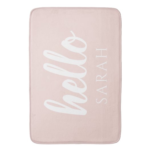 Modern minimale Pastel Pink Hallo und Sie nennen Badematte (Vorderseite Vertikal)