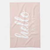 Modern minimale Pastel Pink Hallo und Sie nennen Geschirrtuch (Vertikal)