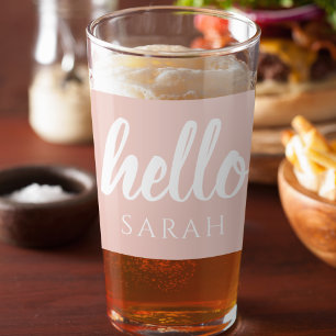 Modern minimale Pastel Pink Hallo und Sie nennen Glas