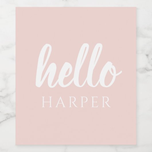 Modern minimale Pastel Pink Hallo und Sie nennen Weinetikett (Einzelnes Label)