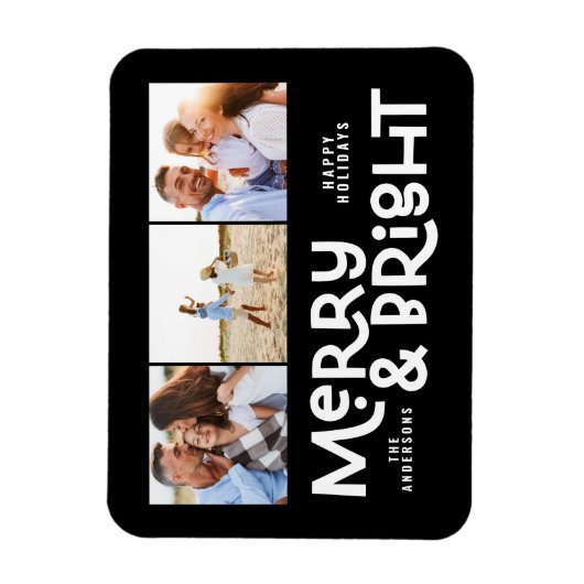 Modern minimale Typografie 3 Foto Weihnachtsspass Magnet (Vertikal)