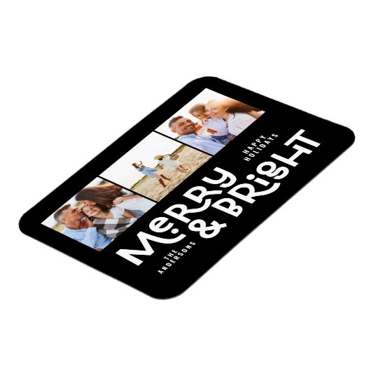 Modern minimale Typografie 3 Foto Weihnachtsspass Magnet (Linke Seite)