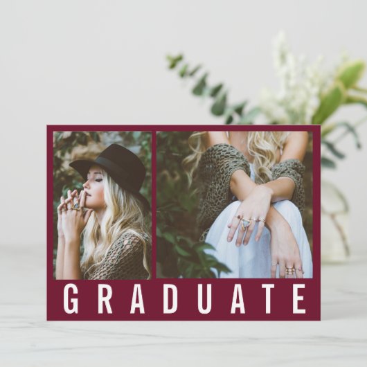 Modern minimaler 3 Foto Abschluss, einfach bordeau Ankündigung (Stehend Vorderseite)