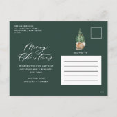 Modern minimaler Aquarellgrün Weihnachtsbaum Feiertagspostkarte (Rückseite)