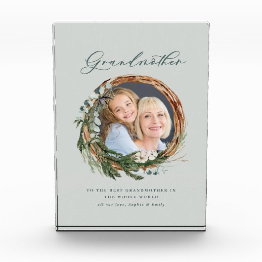 Modern minimaler Eukalyptuskranz Foto Großmutter (Vorderseite)