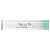 Modern minimaler Gradientenminze, weißes Make-up & Namensplakette (Vorderseite)