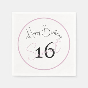 Modern Minimalist 16. Geburtstag Weiß Rosa Schwarz Serviette