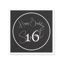 Modern Minimalist 16th Black White Pink Birthday