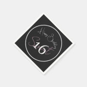 Modern Minimalist 16th Black White Pink Birthday Serviette (Ecke)