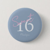 Modern Minimalist 16th Pink Blue Birthday Button (Vorderseite)