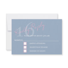Modern Minimalist 16th RSVP Pink Blue Birthday