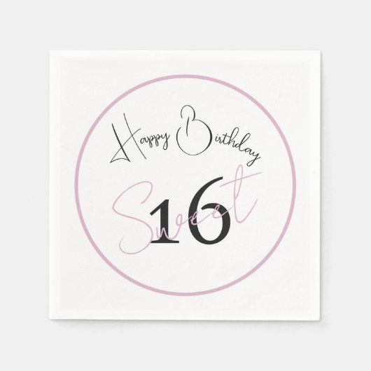 Modern Minimalist 16th White Pink Black Birthday Serviette (Vorderseite)