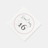 Modern Minimalist 16th White Pink Black Birthday Serviette (Ecke)