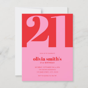 Modern minimalist 21. Geburtstag in Rosa Rot Postkarte