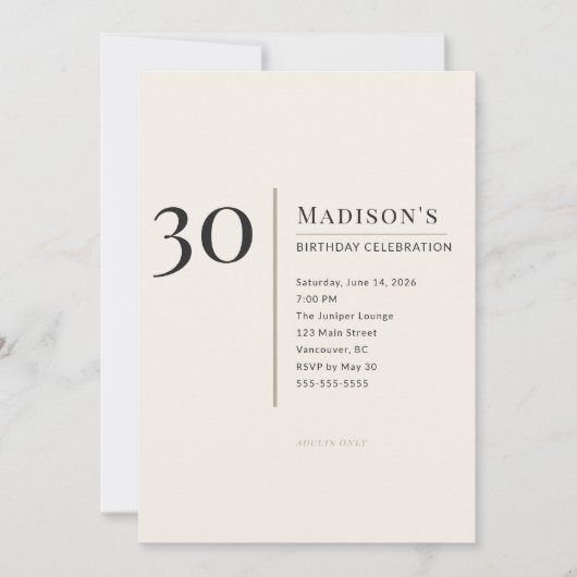 Modern Minimalist 30th Adult Birthday Celebration Einladung (Vorderseite)