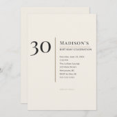 Modern Minimalist 30th Adult Birthday Celebration Einladung (Vorne/Hinten)