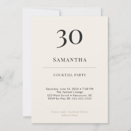 Modern Minimalist 30th Birthday Cocktail Party Einladung