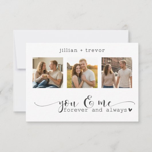 Modern Minimalist 3 Photo Script Collage Wedding Save The Date (Vorderseite)