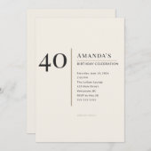 Modern Minimalist 40th Adult Birthday Celebration Einladung (Vorne/Hinten)