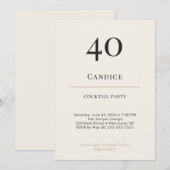 Modern Minimalist 40th Birthday Cocktail Party Einladung (Vorne/Hinten)