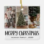 Modern Minimalist 4 Photo Collage Family Name Year Keramikornament (Vorderseite)