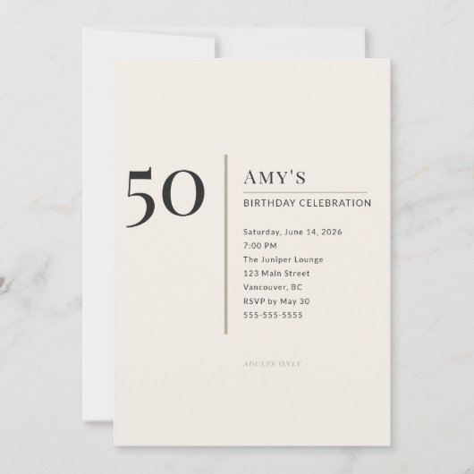 Modern Minimalist 50th Adult Birthday Celebration Einladung (Vorderseite)