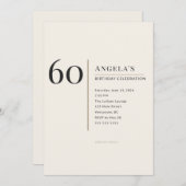 Modern Minimalist 60th Adult Birthday Celebration Einladung (Vorne/Hinten)