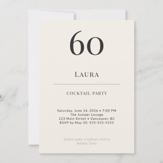 Modern Minimalist 60th Birthday Cocktail Party Einladung (Vorderseite)