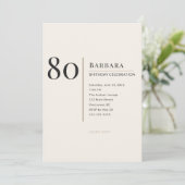 Modern Minimalist 80th Adult Birthday Celebration Einladung (Stehend Vorderseite)