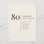 Modern Minimalist 80th Adult Birthday Celebration Einladung (Vorne/Hinten)