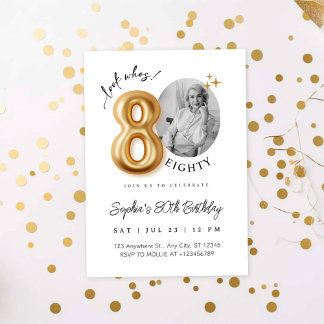 Modern Minimalist 80th Birthday Photo Einladung