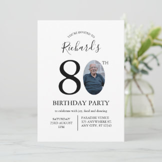 Modern Minimalist 80th Birthday Photo Invitation Einladung