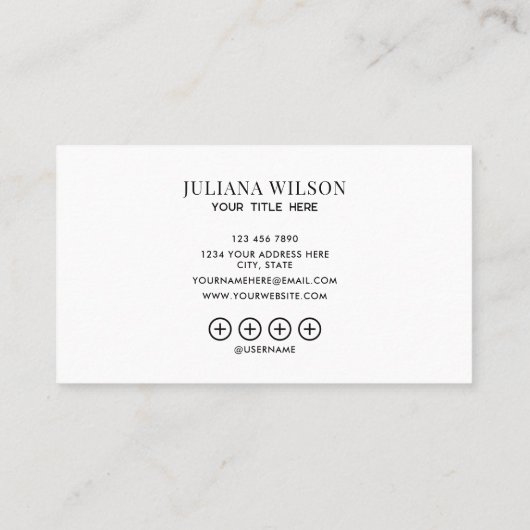 modern minimalist Add your custom logo white Visitenkarte (Rückseite)