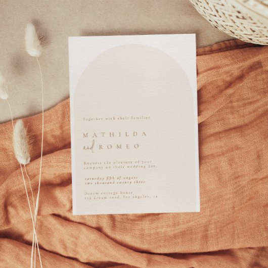 Modern minimalist arch beige wedding invitation  einladung