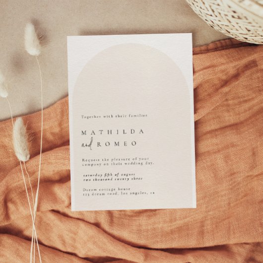 Modern minimalist arch beige wedding invitation einladung