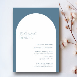Modern Minimalist Arch Dusty Blue Rehearsal Dinner Einladung