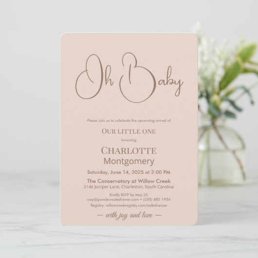 Modern Minimalist Baby Shower | Powder Blush Einladung (Stehend Vorderseite)