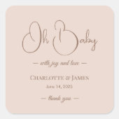 Modern Minimalist Baby Shower | Powder Blush Quadratischer Aufkleber (Vorderseite)