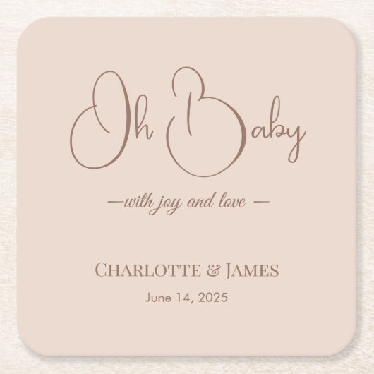 Modern Minimalist Baby Shower | Powder Blush Rechteckiger Pappuntersetzer (Vorderseite)