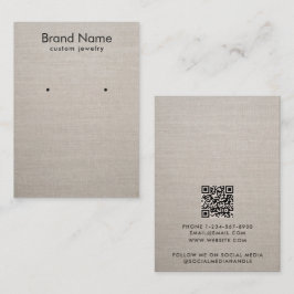 Modern minimalist beige Leinen-Schmuckdisplaykarte Visitenkarte