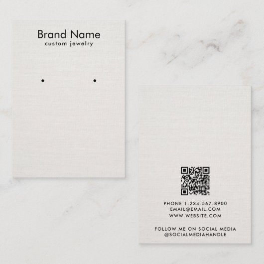 Modern Minimalist Beige Linen Jewelry Display Card Visitenkarte (Vorne/Hinten)