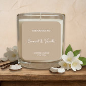 Modern Minimalist Beige Script Candle Label  Quadratischer Aufkleber