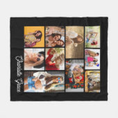 Modern Minimalist Black 10 Photo Collage With Name Fleecedecke (Vorderseite (Horizontal))