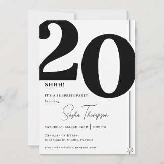 Modern minimalist black 20th birthday invitation einladung