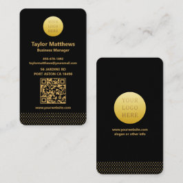 Modern Minimalist Black and Gold Dots QR Code Visitenkarte